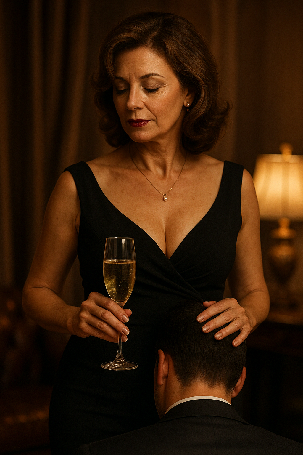 Kobieta w zmysłowej stylizacji, półprofil, miękkie światło